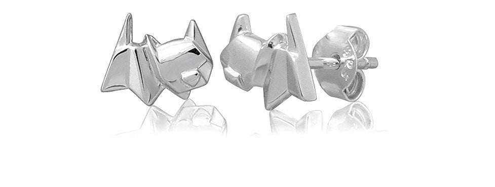 Cat Origami Rhodium Enhanced Sterling Silver Stud Earrings