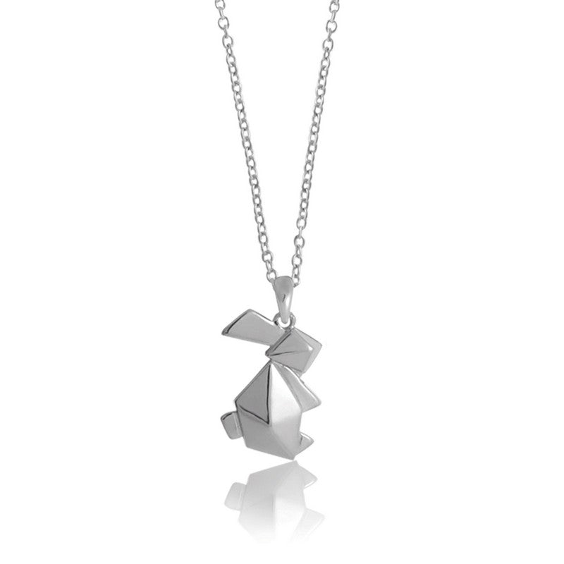 Bunny Origami Rhodium Enhanced Sterling Silver Necklace 40-45cm
