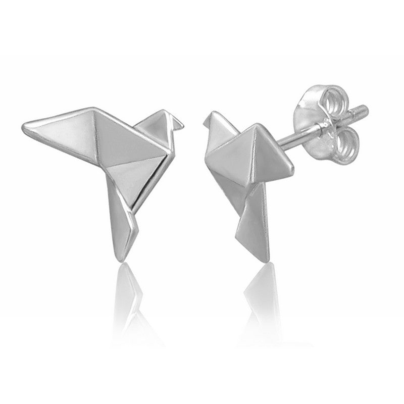 Dove Origami Rhodium Enhanced Sterling Silver Stud Earrings