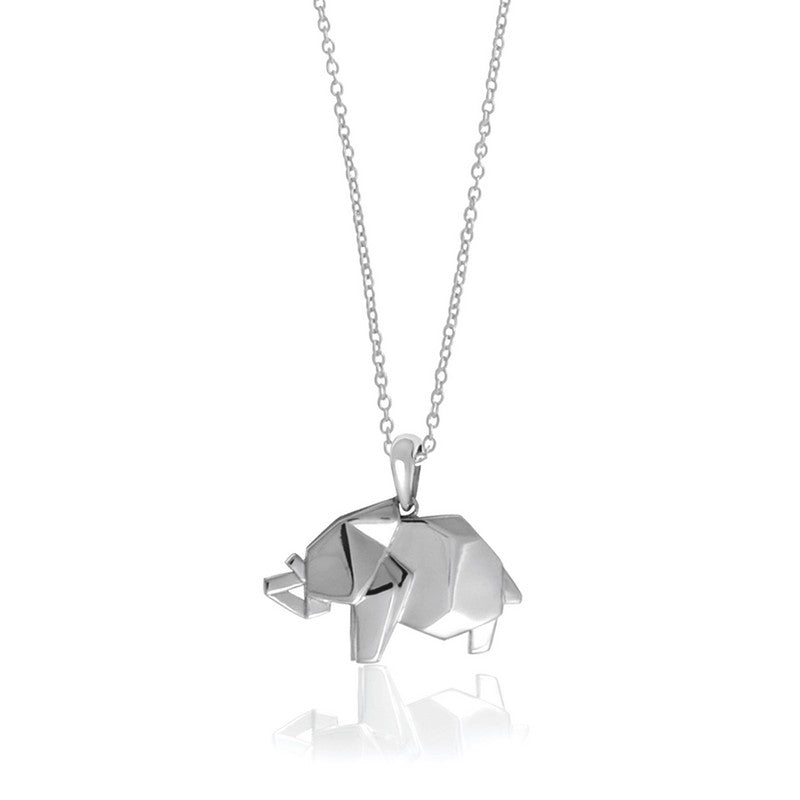 Elephant Origami Rhodium Enhanced Sterling Silver Necklace 70-80cm