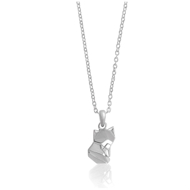 Fox Origami Rhodium Enhanced Sterling Silver Necklace 40-45cm