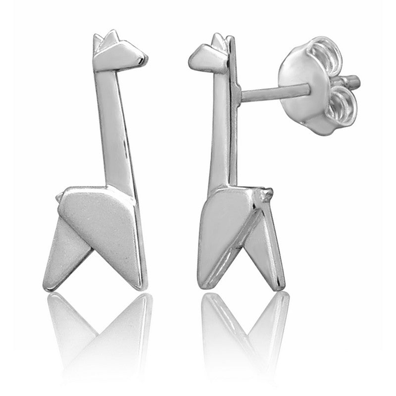 Giraffe Origami Rhodium Enhanced Sterling Silver Stud Earrings