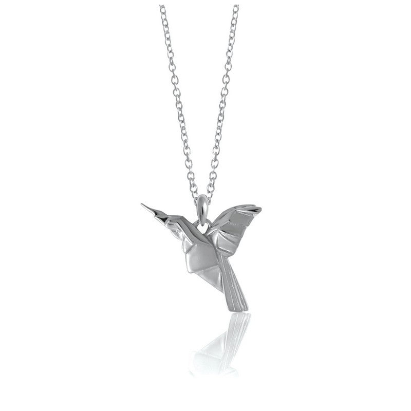 Hummingbird Origami Rhodium Enhanced Sterling Silver Necklace 70-80cm