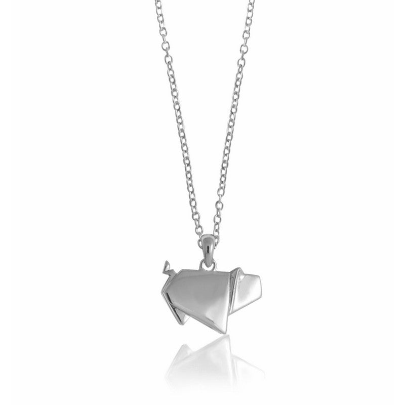 Pig Origami Rhodium Enhanced Sterling Silver Necklace 40-45cm