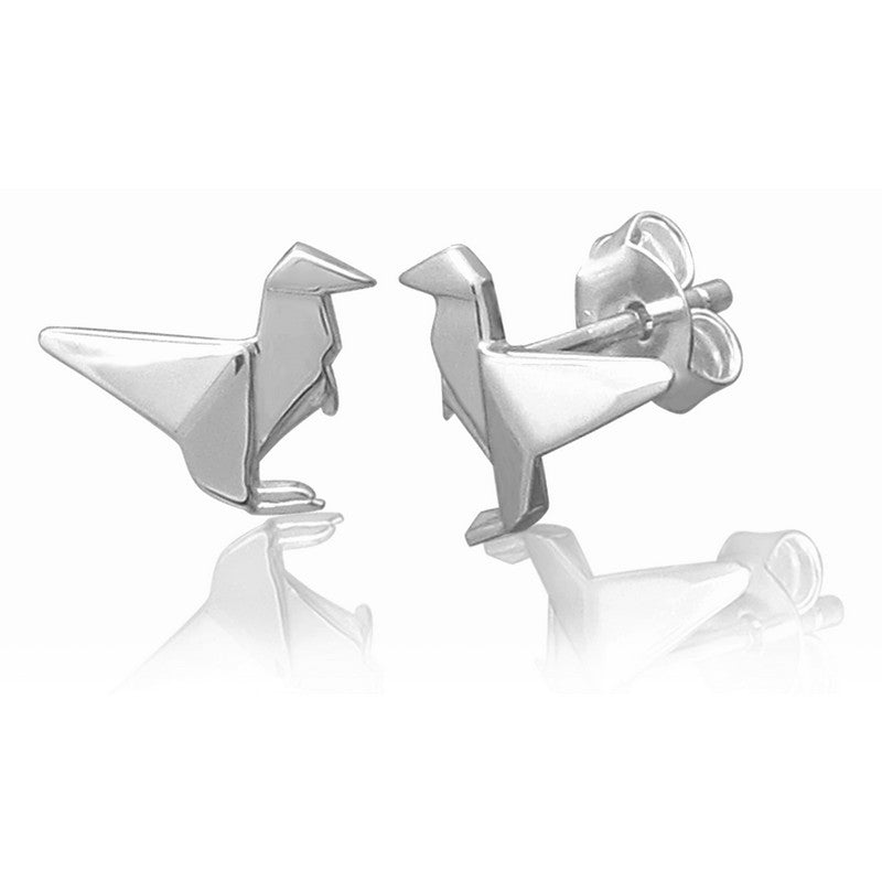 Raptor Origami Rhodium Enhanced Sterling Silver Stud Earrings