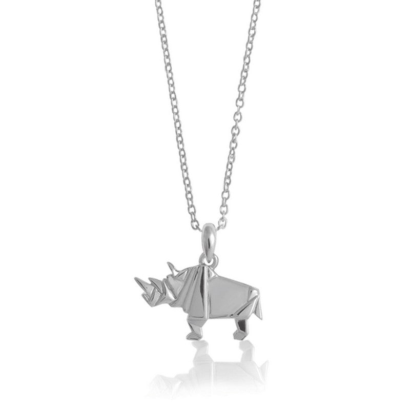 Rhino Origami Rhodium Enhanced Sterling Silver Necklace 40 - 45cm