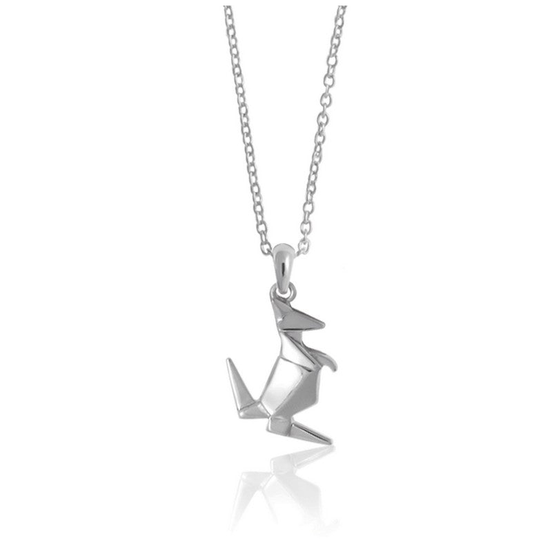 Kangaroo Origami Rhodium Enhanced Sterling Silver Necklace 40-45cm