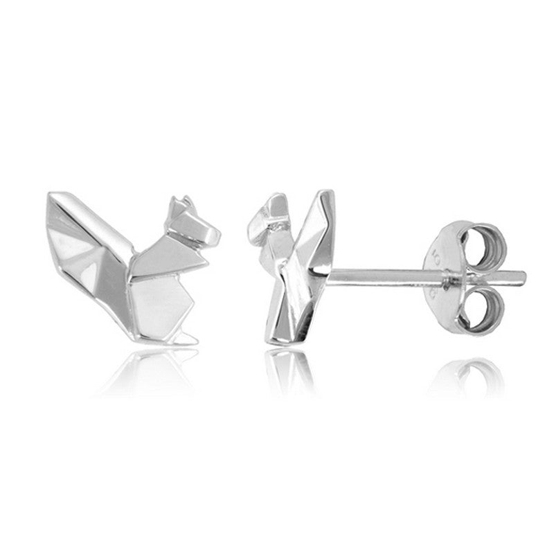 Squirrel Origami Rhodium Enhanced Sterling Silver Stud Earrings