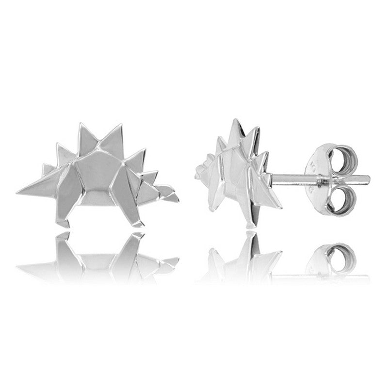 Stegosaurus Origami Rhodium Enhanced Sterling Silver Stud Earrings