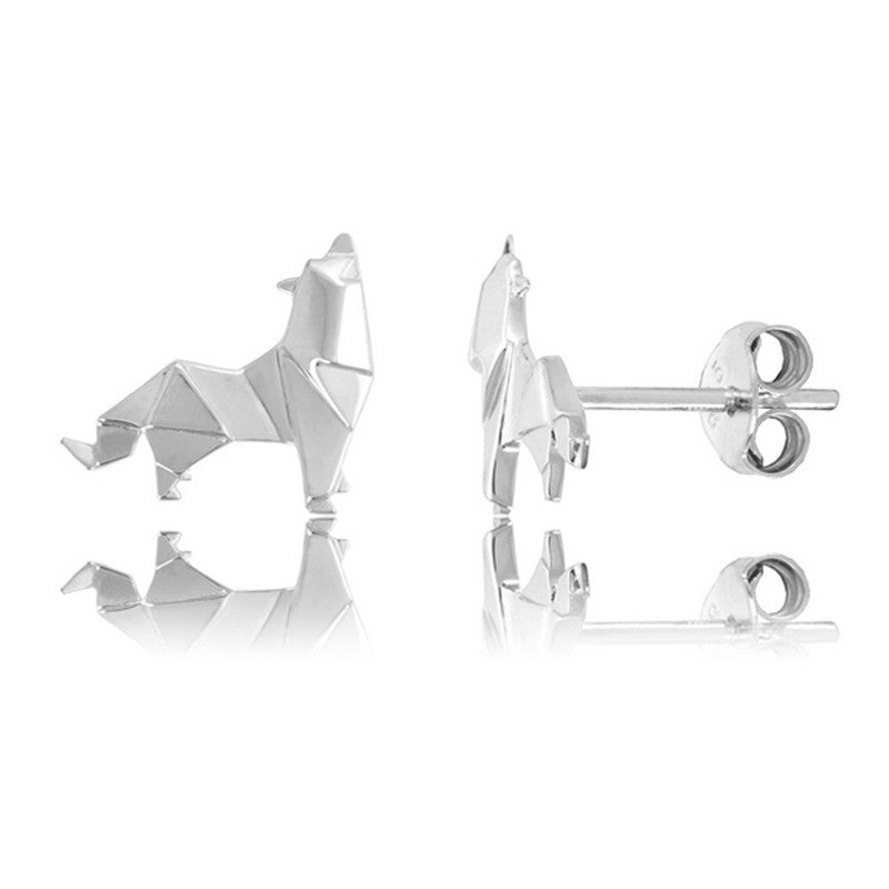 Wolf Origami Rhodium Enhanced Sterling Silver Stud Earrings