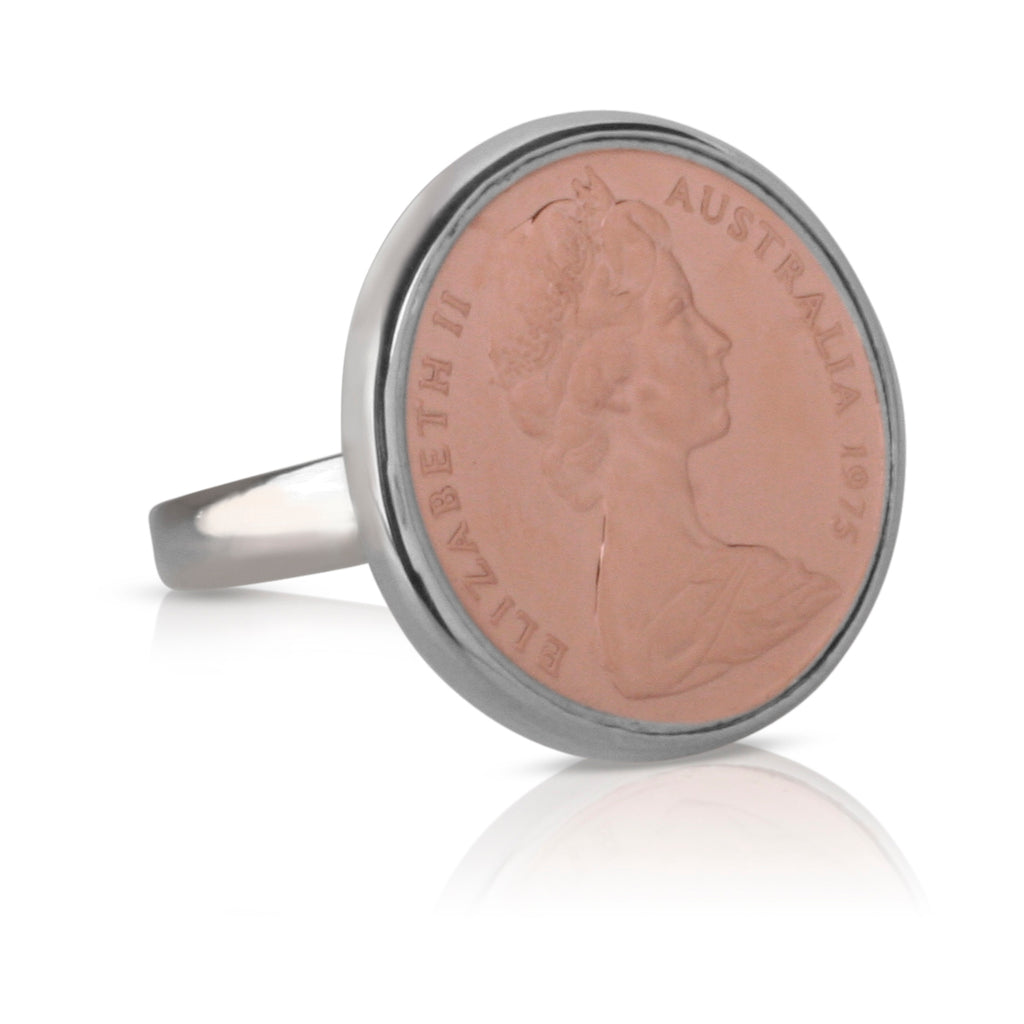 Queen Elizabeth Australian Rose Gold & Silver Two Cent Coin Ring