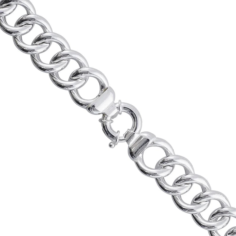 Italian Sterling Silver 19mm Hollow Curb Chain Bracelet