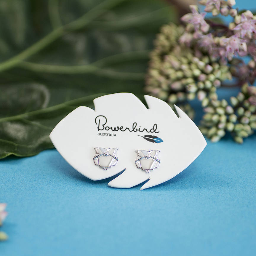 Owl Origami Rhodium Enhanced Sterling Silver Stud Earrings