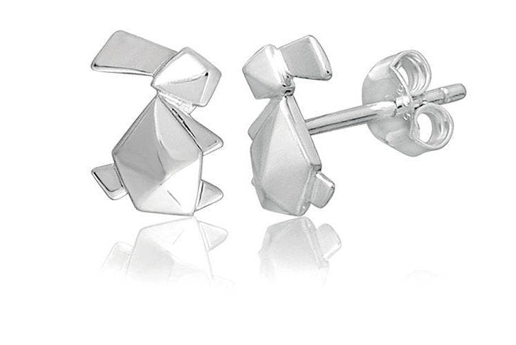Bunny Origami Rhodium Enhanced Sterling Silver Stud Earrings