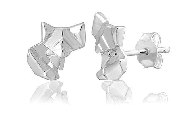 Fox Origami Rhodium Enhanced Sterling Silver Stud Earrings