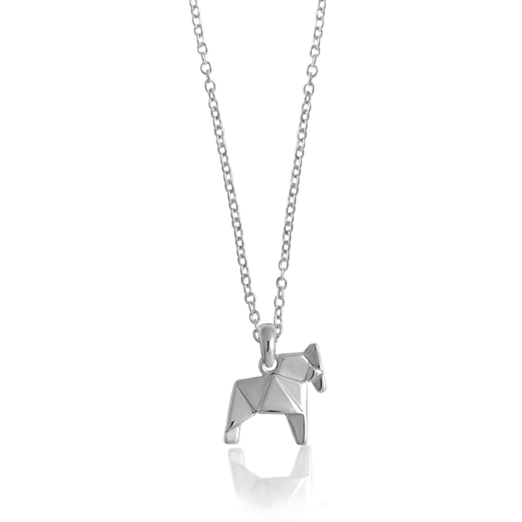 Horse Origami Rhodium Enhanced Sterling Silver Necklace 40-45cm
