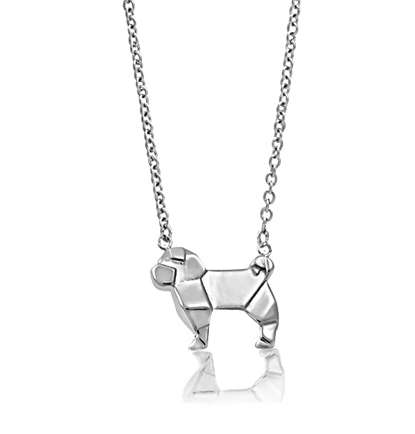 Pug Origami Rhodium Enhanced Sterling Silver Necklace 40-45cm