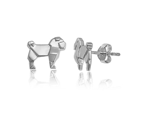 Origami Pug Stud Earrings