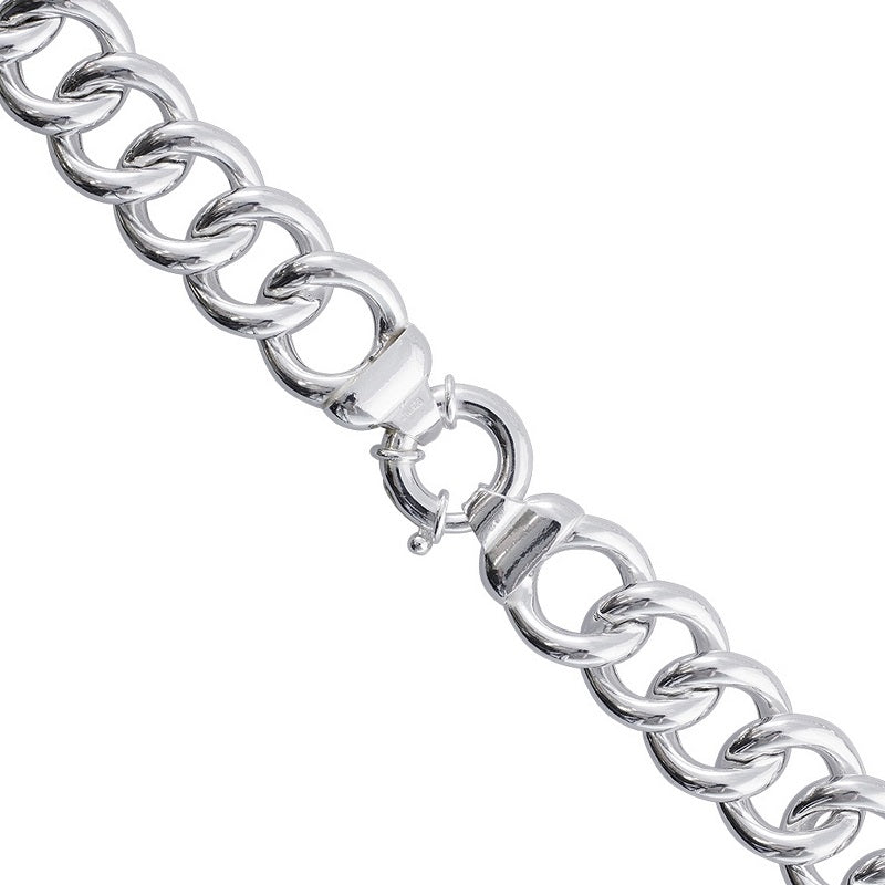 Italian Sterling Silver 19mm Hollow Curb Chain Bracelet