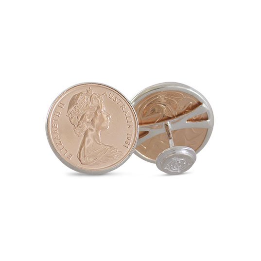 Australian Rose Gold & Silver Two Cent Coin Cuff Links