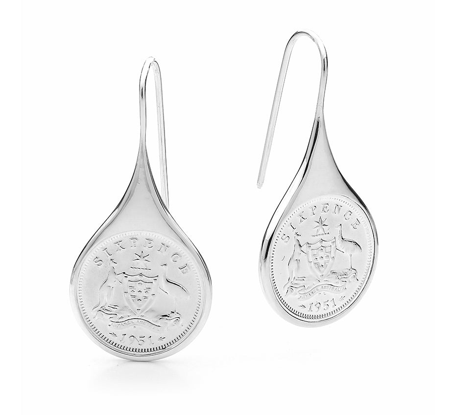 Australian Sixpence Coin Drop Earrings