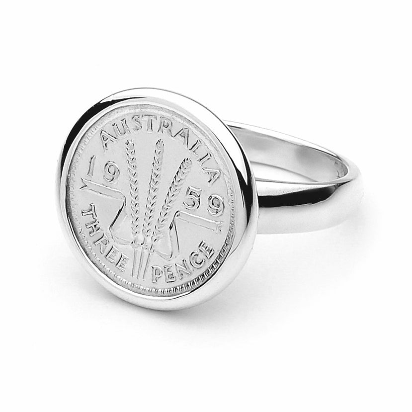 Australian Wheat Threepence Coin Ring - Years 1938 to 1950