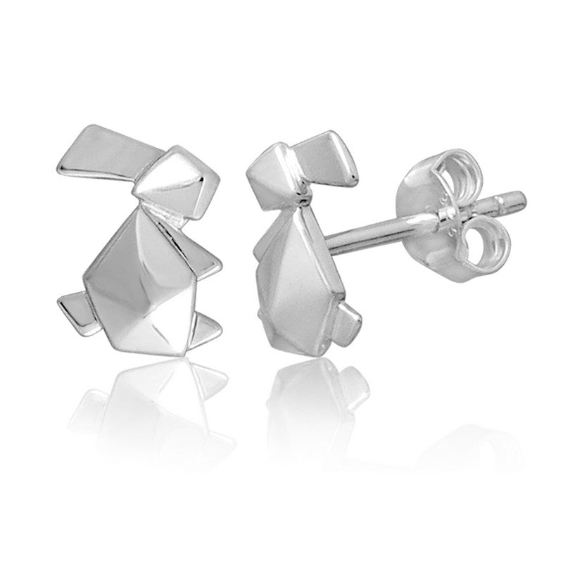 Bunny Origami Rhodium Enhanced Sterling Silver Stud Earrings