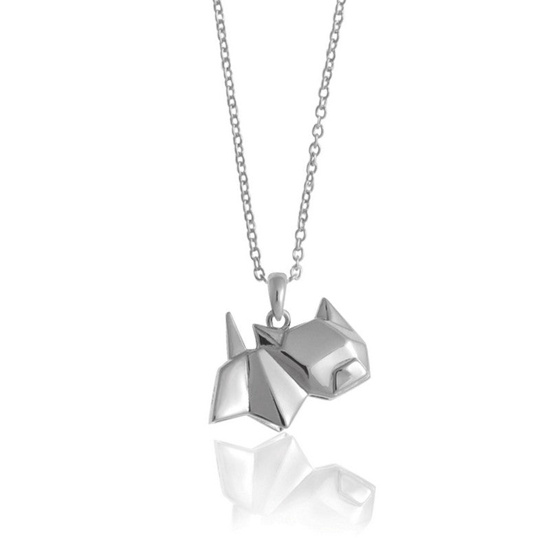Cat Origami Rhodium Enhanced Sterling Silver Necklace 40-45cm