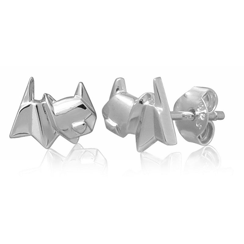 Cat Origami Rhodium Enhanced Sterling Silver Stud Earrings