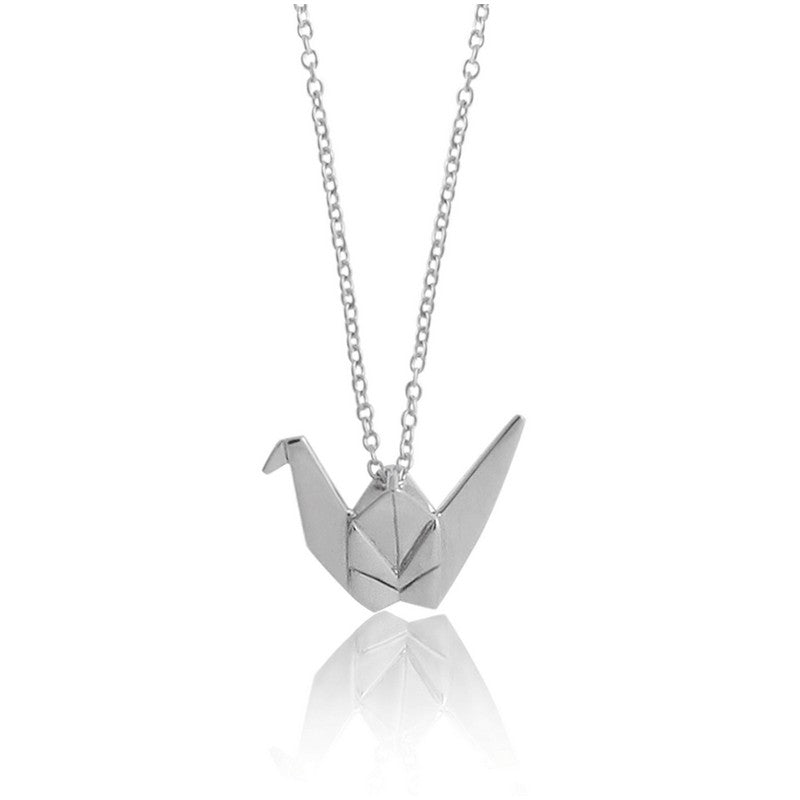 Crane Origami Rhodium Enhanced Sterling Silver Necklace 40-45cm
