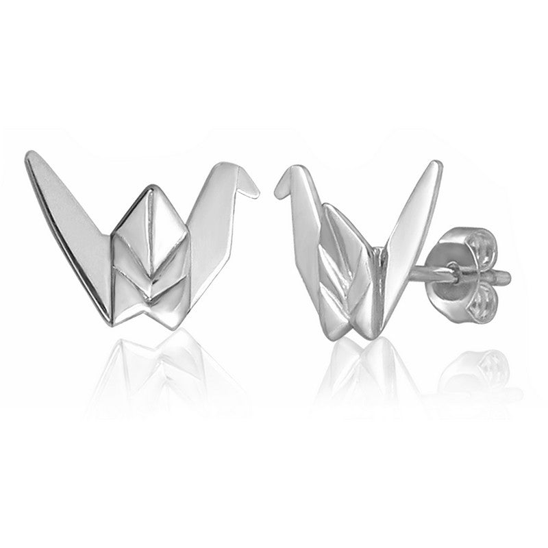 Crane Origami Rhodium Enhanced Sterling Silver Stud Earrings