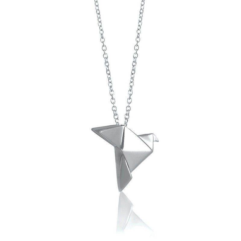 Dove Origami Rhodium Enhanced Sterling Silver Necklace 70-80cm