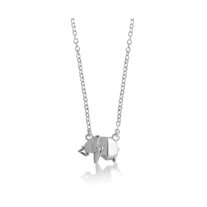 Elephant Origami Rhodium Enhanced Sterling Silver Necklace 40-45cm