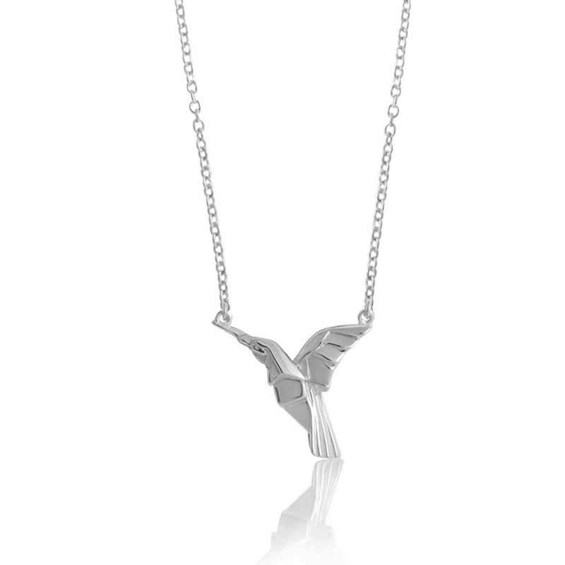 Hummingbird Origami Rhodium Enhanced Sterling Silver Necklace 40-45cm