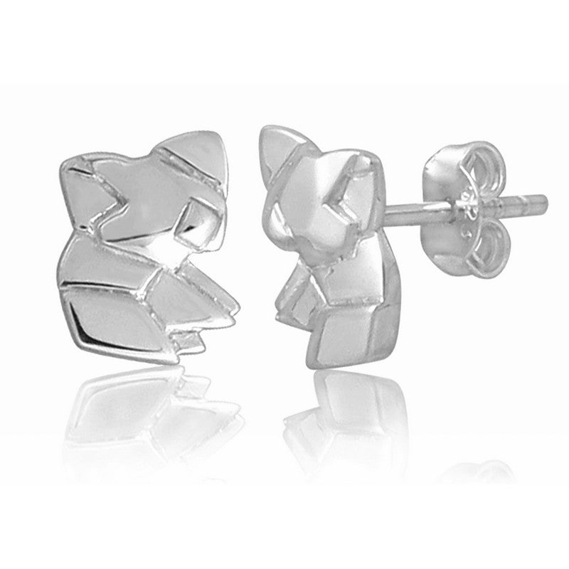 Koala Origami Rhodium Enhanced Sterling Silver Stud Earrings