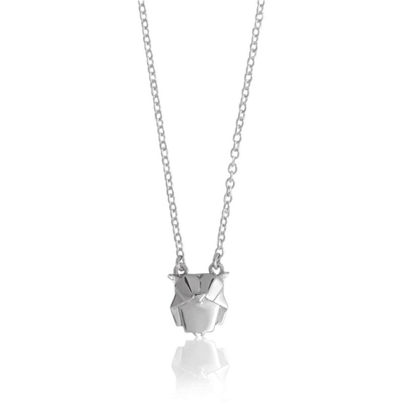 Owl Origami Rhodium Enhanced Sterling Silver Necklace 40-45cm
