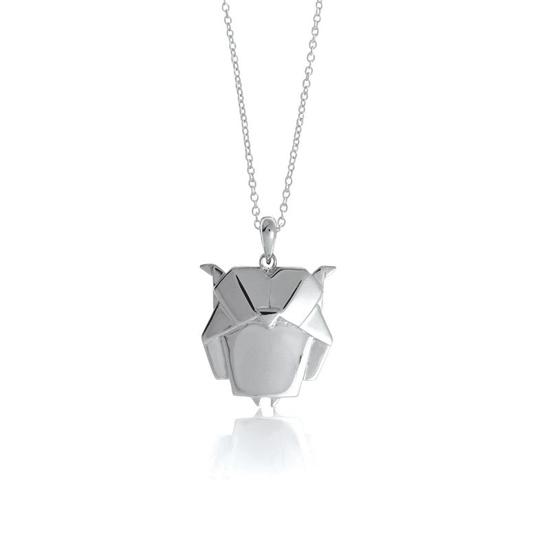 Owl Origami Rhodium Enhanced Sterling Silver Necklace 70-80cm