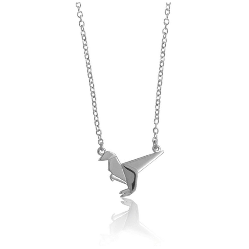 Raptor Origami Rhodium Enhanced Sterling Silver Necklace 40-45cm