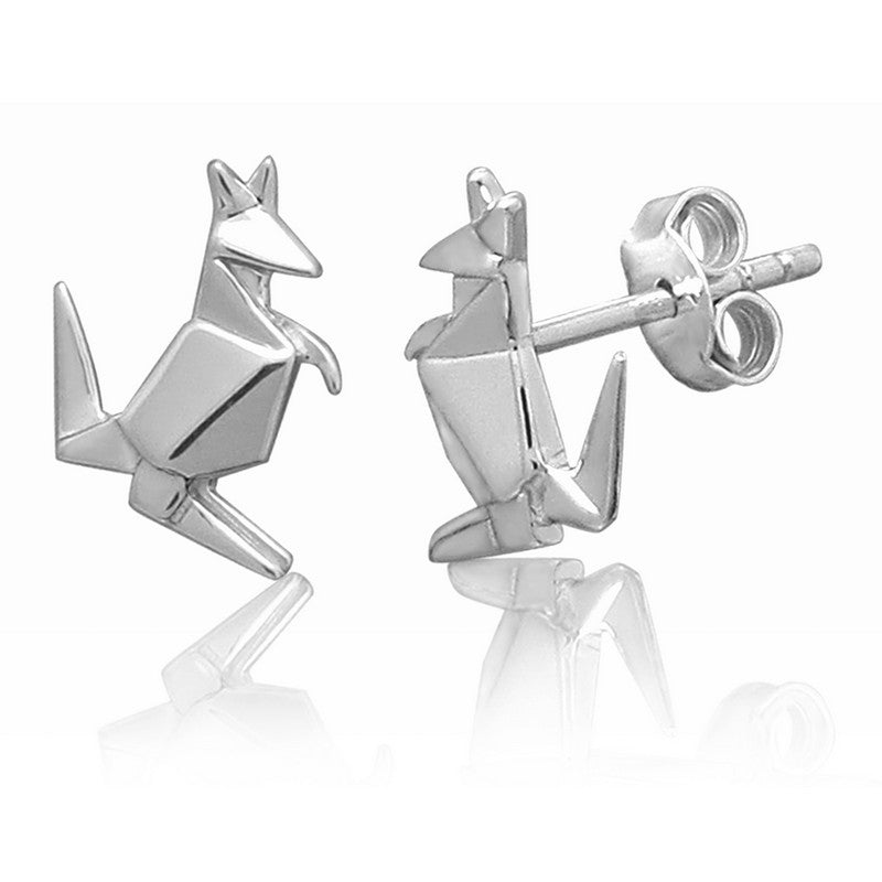 Kangaroo Origami Rhodium Enhanced Sterling Silver Stud Earrings