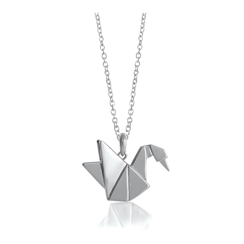 Swan Origami Rhodium Enhanced Sterling Silver Necklace 70-80cm