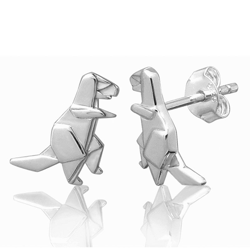 T-Rex Origami Rhodium Enhanced Sterling Silver Stud Earrings