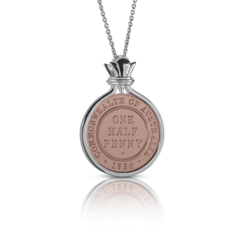 Australian Rose Gold & Silver One Half Penny Coin Pendant