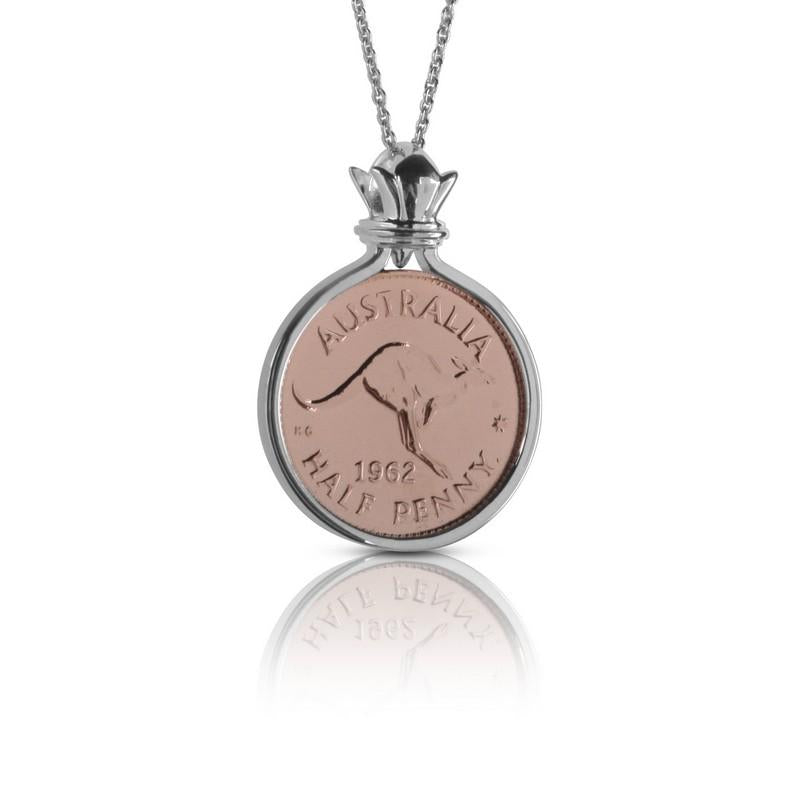 Australian Rose Gold & Silver Kangaroo Half Penny Coin Pendant