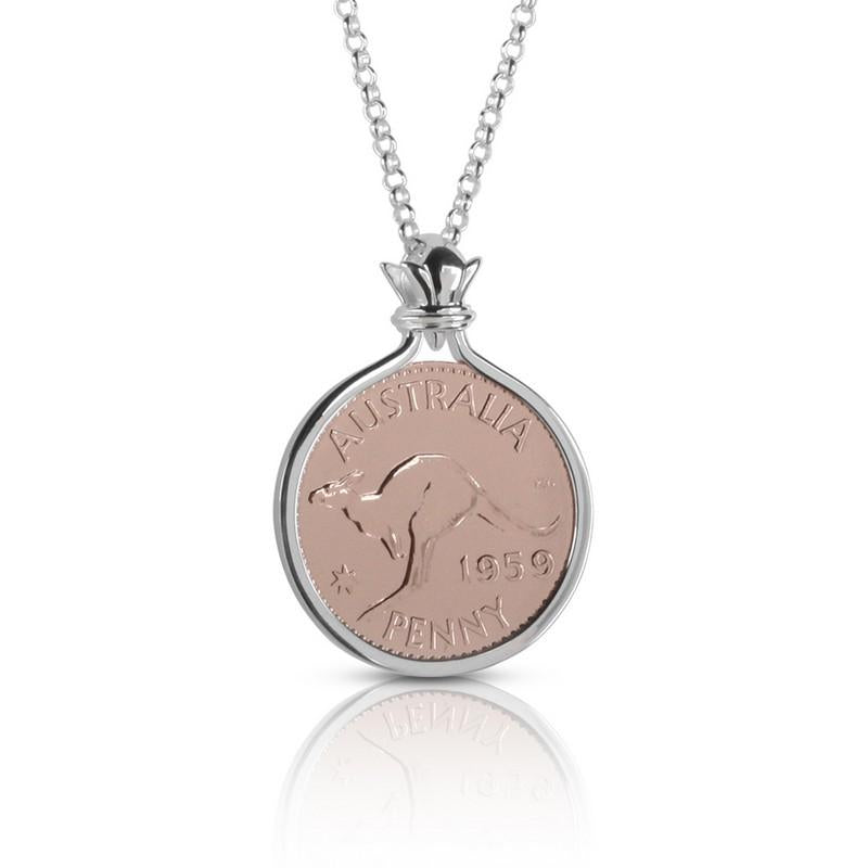 Australian Rose Gold & Silver Kangaroo Penny Coin Pendant