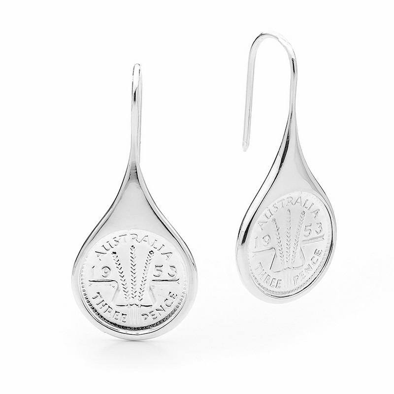 Australian Wheat Threepence Coin Drop Earrings