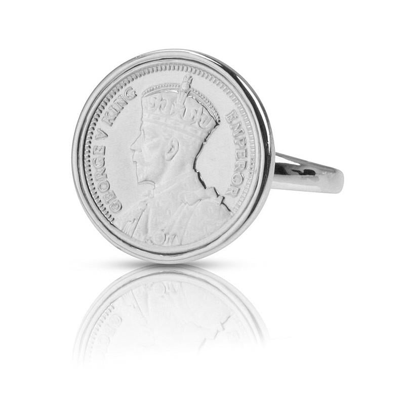Emperor George V Threepence Coin Sterling Silver Ring