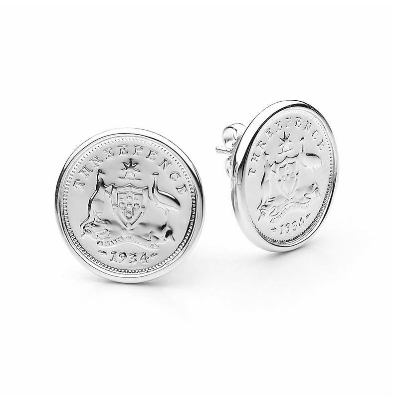Australian Coat of Arms Threepence Coin Stud Earrings
