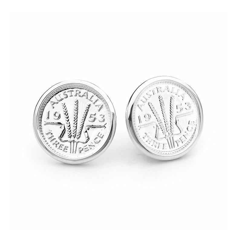 Australian Wheat Threepence Coin Stud Earrings