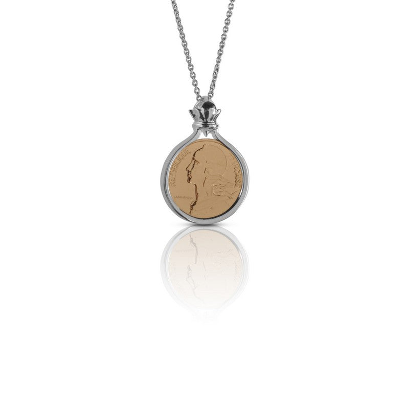 French Liberty 10 Centimes Two-Tone Sterling Silver Pendant