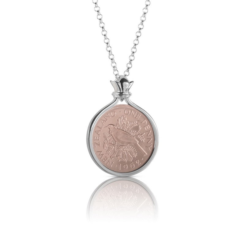 New Zealand Rose Gold & Silver One Penny Coin Pendant